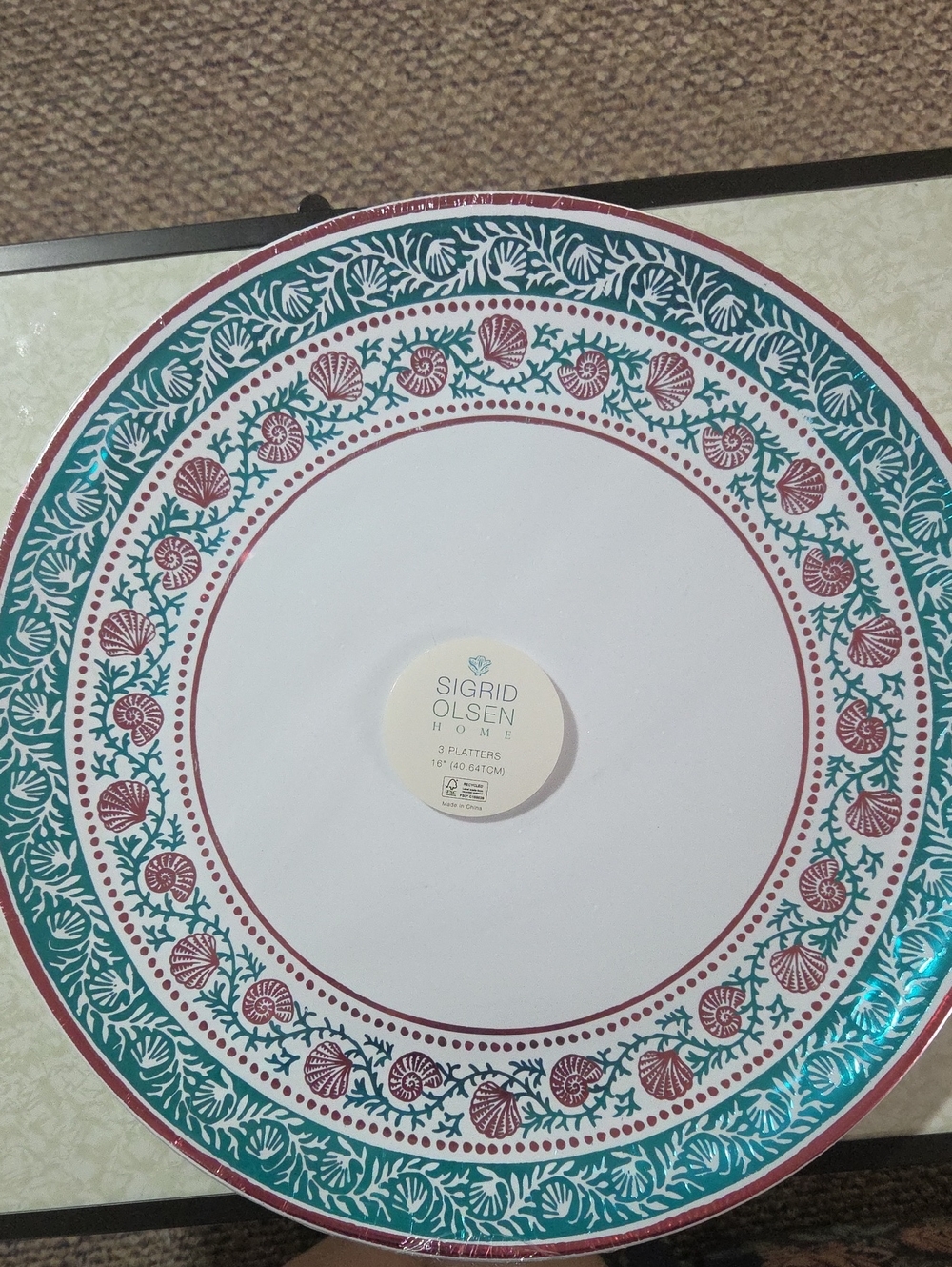 Sigrid Olsen Decorative Plastic Platter Plate in‎ Teal & Burgundy- Set Of 3